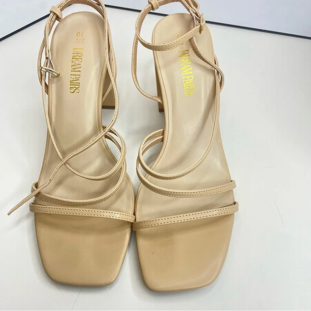 Dream Pairs Women Beige Strappy Block Heel Square Toe Sandals SDHS2428W Size 10 - Picture 5 of 8